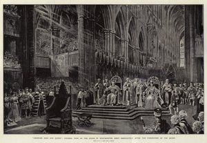 王冠と王妃の戴冠、王妃の戴冠式直後のウェストミンスター寺院の光景 作： William T. Maud